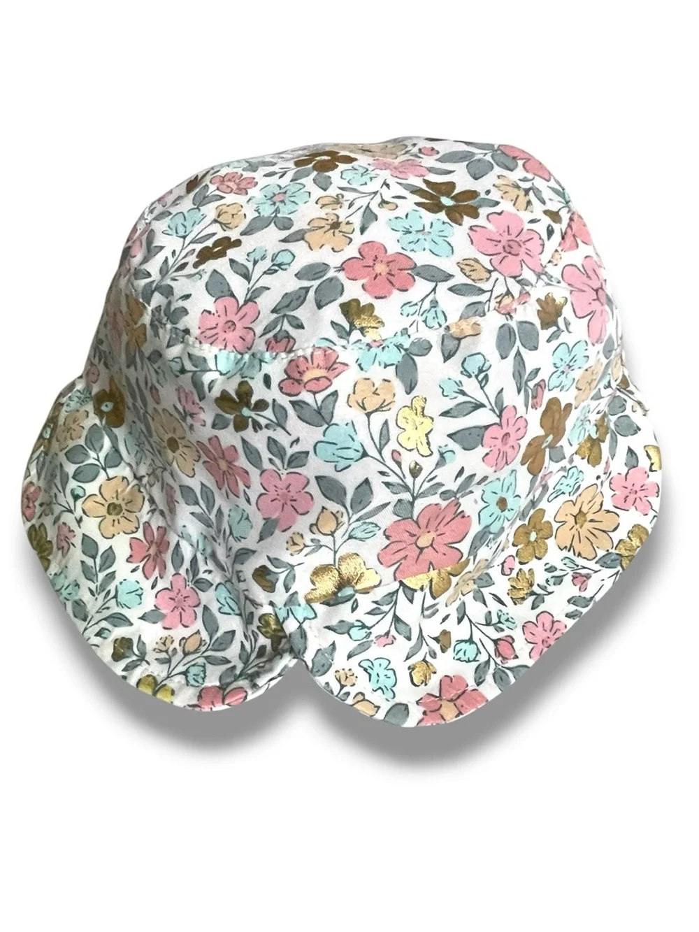 Floral Sun Hat Pink Gold Pastel Bucket Hat Tie Strap Baby Toddler Cottagecore